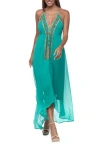 Ranee's Ranees Embellished Halter Cover-up Dress In Green