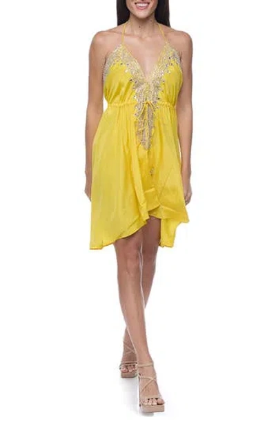 Ranee's Ranees Embellished Halter Dress In Yellow