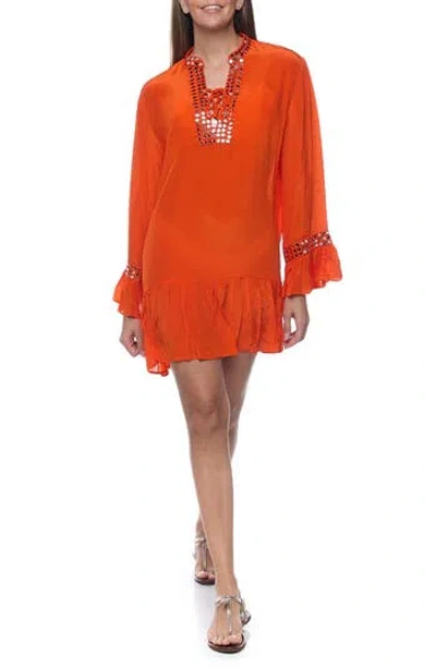Ranee's Ranees Embellished Long Sleeve Tunic In Red