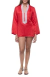 Ranee's Ranees Embellished Long Sleeve Tunic In Red