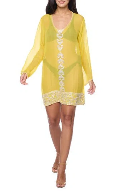 Ranee's Ranees Embellished Long Sleeve Tunic In Yellow