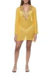 Ranee's Ranees Embellished Long Sleeve Tunic In Yellow