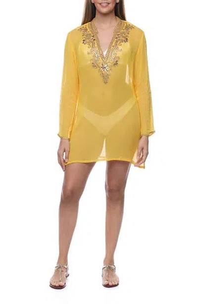 Ranee's Ranees Embellished Long Sleeve Tunic In Yellow