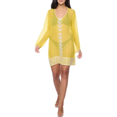 Ranee's Ranees Embellished Long Sleeve Tunic In Yellow