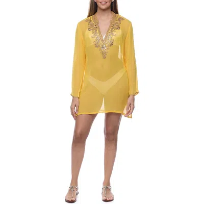 Ranee's Ranees Embellished Long Sleeve Tunic In Yellow