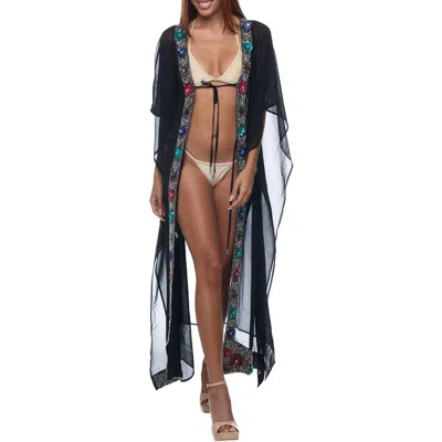 Ranee's Ranees Embellished Longline Cover-up Duster In Black