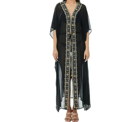 Ranee's Ranees Embellished Mesh Woven Kaftan Coverup In Black