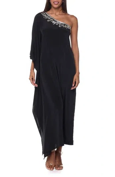 Ranee's Ranees Embellished One-shoulder Cover-up Dress In Black
