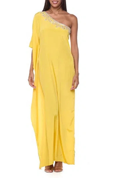 Ranee's Ranees Embellished One-shoulder Cover-up Dress In Yellow