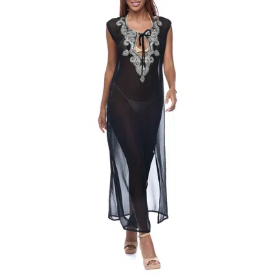 Ranee's Ranees Embellished Sheer Cover-up Dress In Black