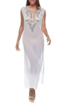 Ranee's Ranees Embellished Sheer Cover-up Dress In White