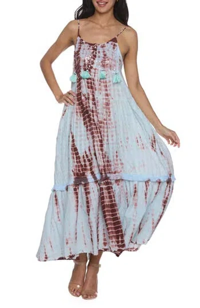 Ranee's Ranees Embellished Tiered Maxi Dress In Blue
