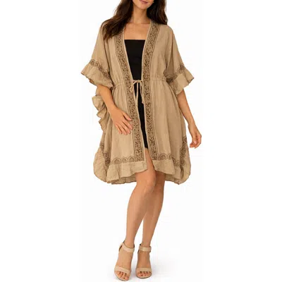 Ranee's Ranees Embroidered Cotton Cover-up In Brown