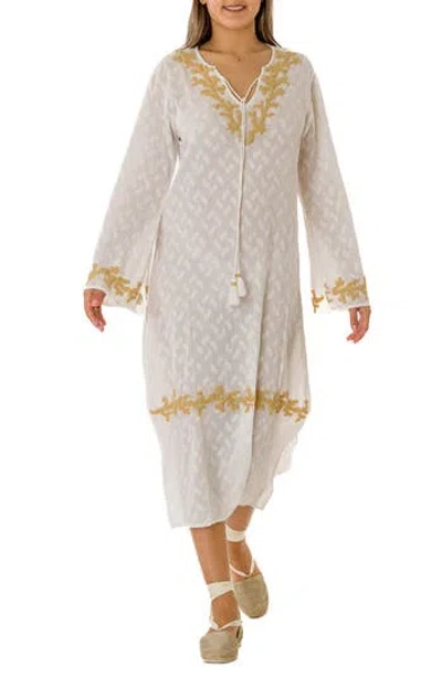 Ranee's Ranees Embroidered Cotton Kaftan In Neutral