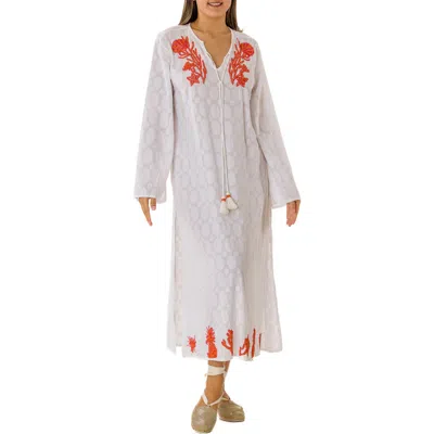 Ranee's Ranees Embroidered Cotton Kaftan In White