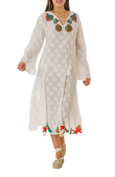 Ranee's Ranees Embroidered Cotton Kaftan In White