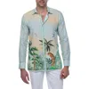 Ranee's Ranees Extra Trim Fit Print Linen & Cotton Button-up Resort Shirt In Beige