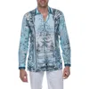 Ranee's Ranees Extra Trim Fit Print Linen & Cotton Button-up Resort Shirt In Light Blue