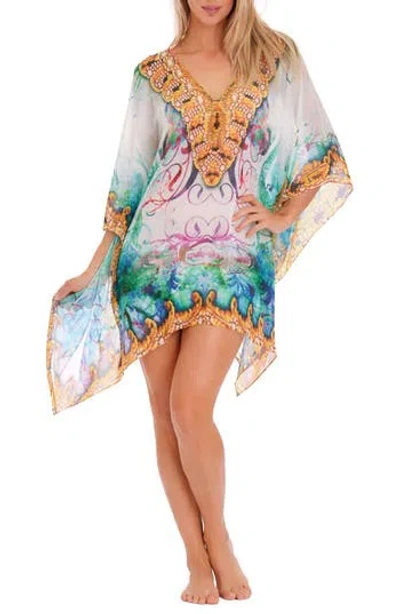 Ranee's Ranees Filigree Print Poncho In White