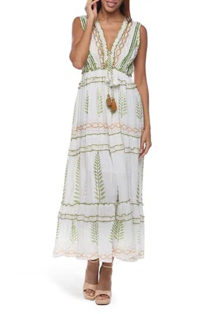 Ranee's Ranees Floral Cotton Sundress In White/ Green