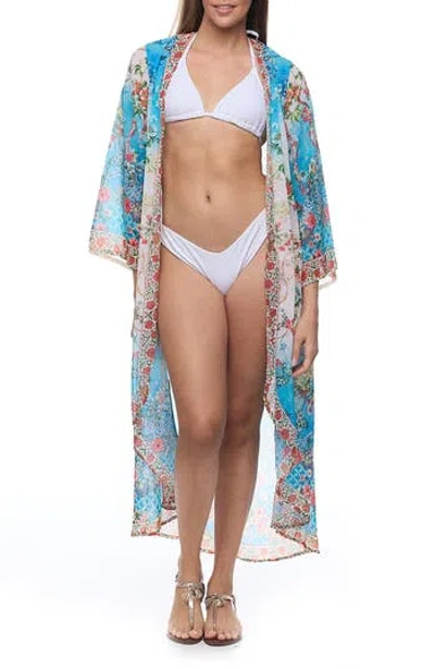 Ranee's Ranees Floral Cover-up Duster In Blue