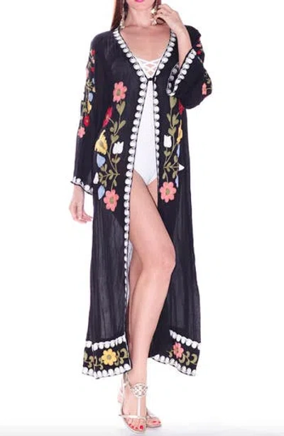 Ranee's Ranees Floral Embroidered Cotton Duster In Multi