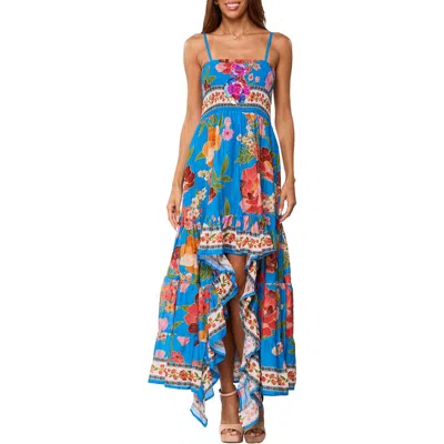 Ranee's Ranees Floral High-low Maxi Dress In Blue