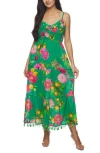 Ranee's Ranees Floral Print Cotton Cover-up Maxi Dress In Green