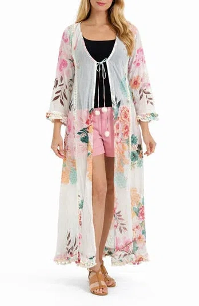 Ranee's Ranees Floral Print Cotton Cover-up In White