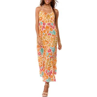 Ranee's Ranees Floral Print Maxi Dress In Orange