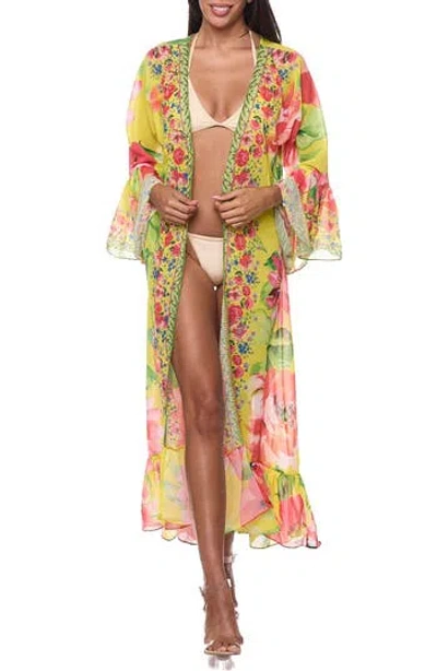 Ranee's Ranees Floral Ruffle Duster In Green