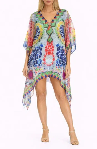 Ranee's Ranees Geometric Print Poncho In Blue