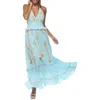 Ranee's Ranees Halter Cotton Maxi Dress In Blue