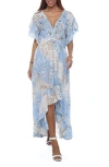 Ranee's Ranees High Low Flutter Sleeve Dress In Blue