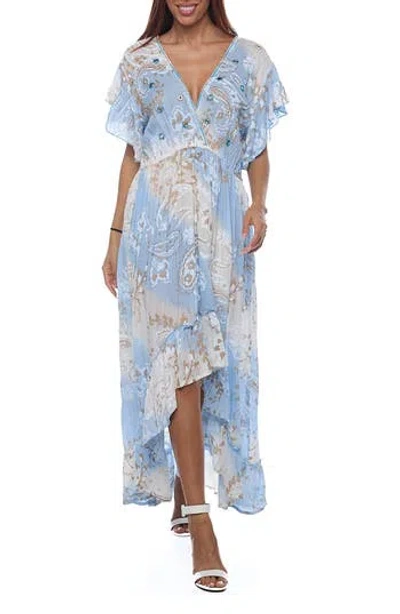 Ranee's Ranees High Low Flutter Sleeve Dress In Blue