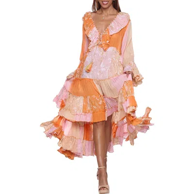 Ranee's Ranees High-low Long Sleeve Cover-up Dress In Orange