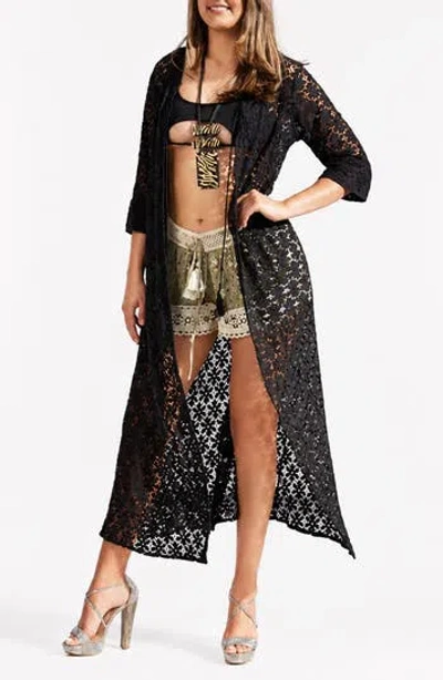 Ranee's Ranees Lace Cover-up Duster In Black