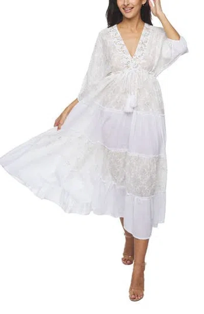 Ranee's Ranees Lace Long Sleeve Cotton Cover-up Dress In White
