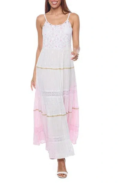 Ranee's Ranees Lace Tiered Maxi Sundress In Light Pink/white