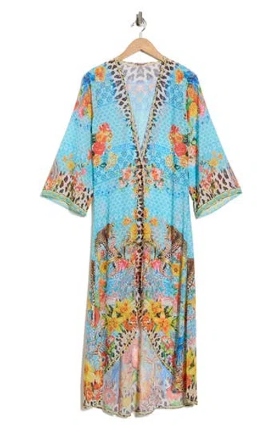 Ranee's Ranees Leopard Floral Longline Duster In Blue