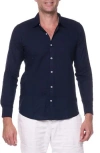 Ranee's Ranees Linen Sport Shirt In Navy Blue