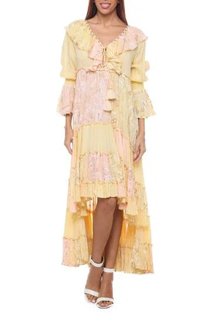 Ranee's Ranees Long Sleeve High-low Maxi Dress In Yellow