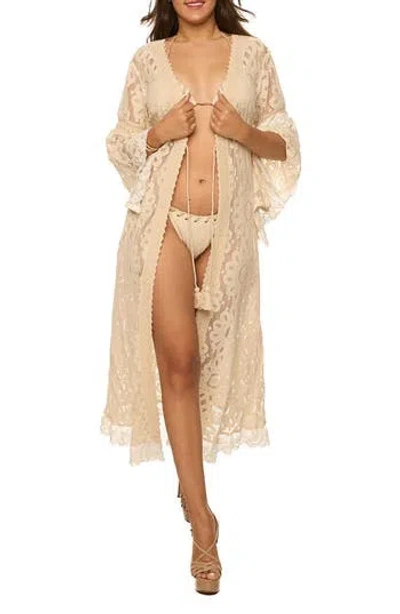 Ranee's Ranees Long Sleeve Lace Duster In Neutral
