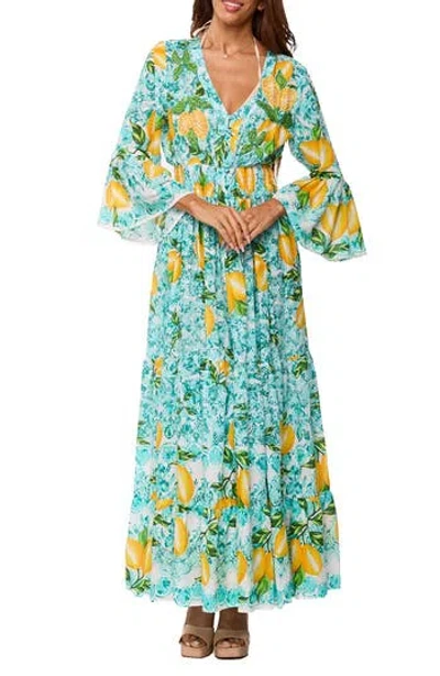 Ranee's Ranees Long Sleeve Smocked Waist Maxi Dress In Green