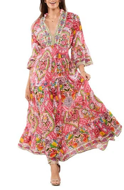 Ranee's Ranees Long Sleeve Tiered Maxi Dress In Multi