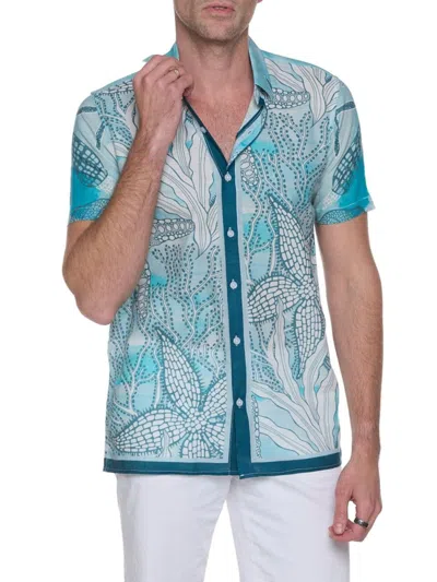 Ranee's Men's Aqua Camp Shirt In Blue