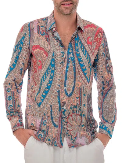 Ranee's Men's Mixed Print Linen Blend Shirt In Multi