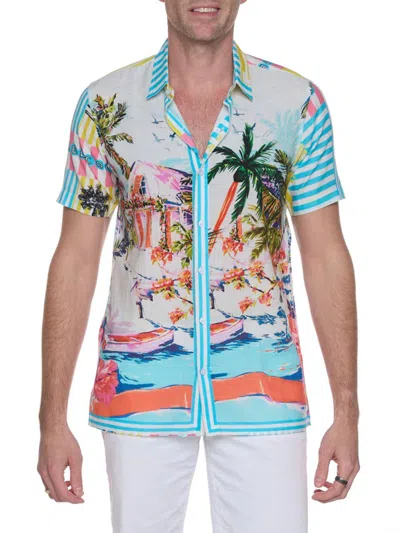 Ranee's Men's Palm Camp Shirt In White