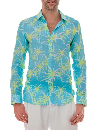 RANEE'S MEN'S PALM PRINT LINEN SHIRT