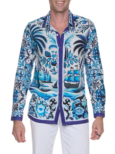 Ranee's Men's Sail Away Resort Shirt In Navy Blue